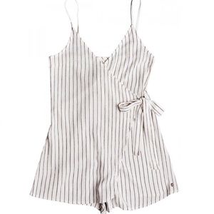 ROXY Striped, Front-Wrap, Strappy Romper Dress